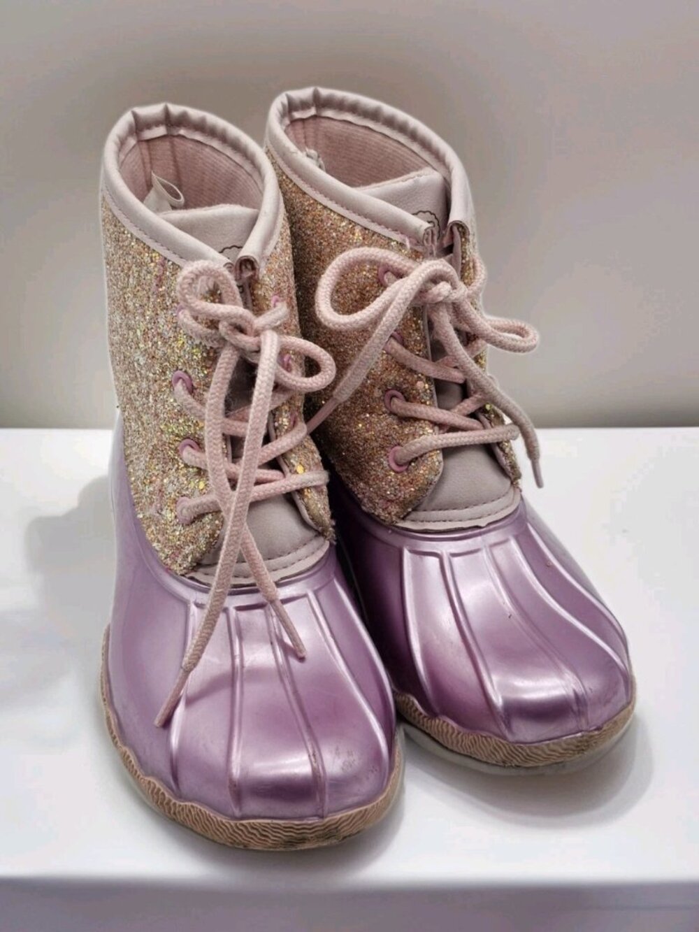 Adrienne Vittadini Girl Purple Glitter Boots Girls Size 2 Glam Boho Duck Boots